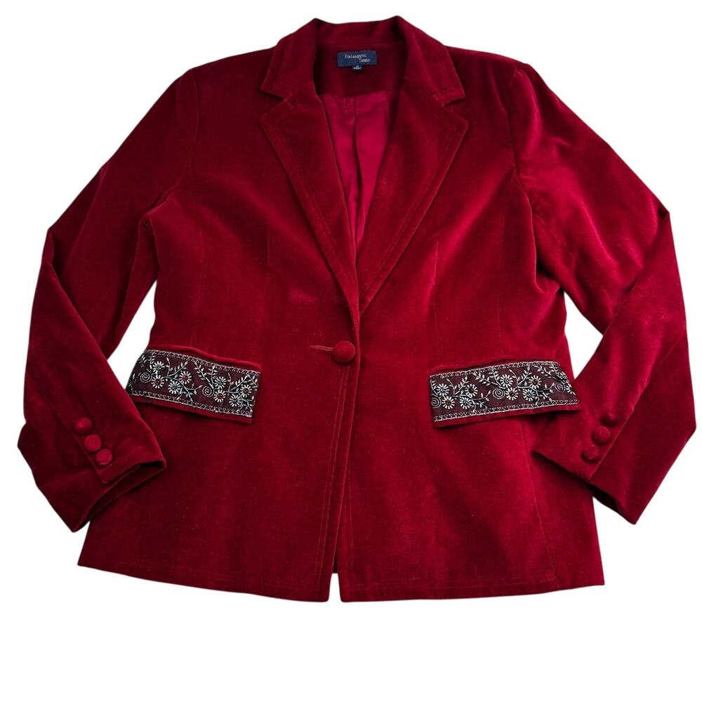 Fundamental Things Vintage Red Velvet Sequin Dressy Classy Blazer Women's 12
